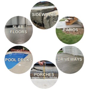 Applications for the use of PolyPier® for concrete leveling.